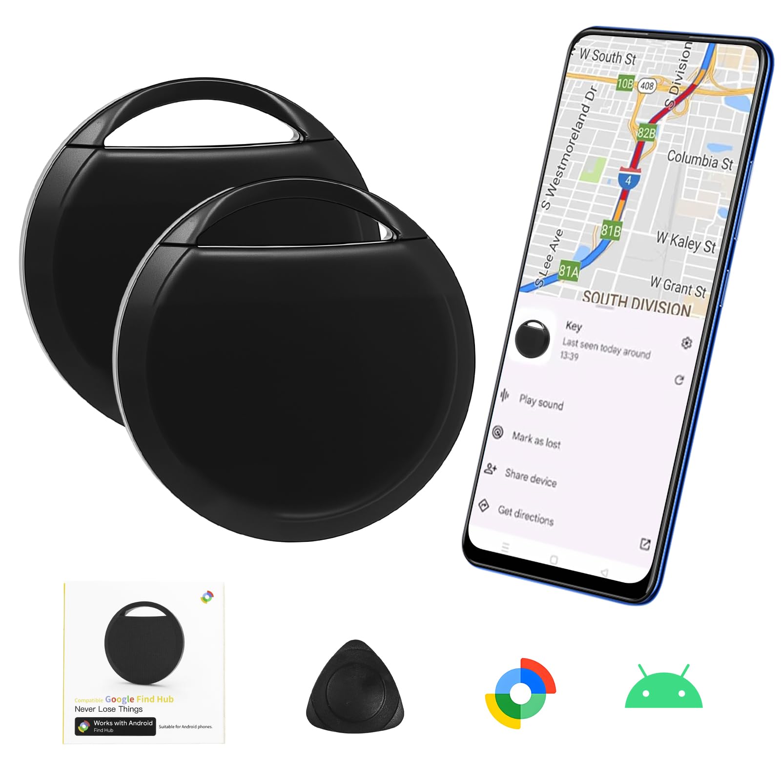 KozyOne Android Air Tracker - Etiqueta de Seguimiento Inteligente para Mascotas, Llaves y Equipaje con Seguimiento Global en Tiempo Real a través de la aplicación Find Hub de Google, 2 Unidad
