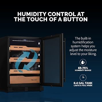 NewAir 1500 Count Electric Cigar Humidor Cabinet | Built-In or Freestanding Cigar Cooler with Spanish Cedar Drawers, Electronic Humidity & Temperature Control | LED Lighting, and Opti-Temp Heating