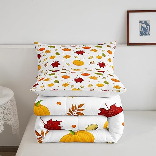 Miniatura 5 de Juego de ropa de cama de calabaza otoñal para niños, cosecha de otoño, juego de edredón de decoración de Acción de Gracias para niños y niñas,