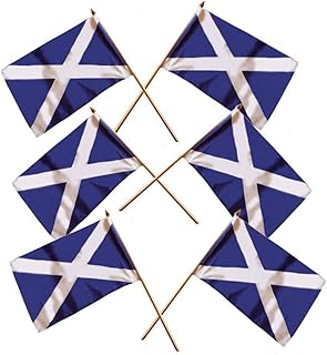 BUZZ SCOTLAND SMALL HAND FLAGS - SIX pack of St. ANDREW'S CROSS SCOTTISH SALTIRE FLAG - SNP SCOTTISH INDEPENDENCE FLAG HAND WAVING FLAGS (9" X 6" / 23 x 15CM - on a 12" / 30cm Wooden Stick)