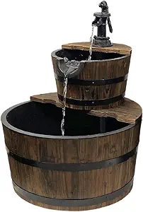 Wood Barrel with Pump Outdoor Water Fountain - Medium Garden Water Fountain