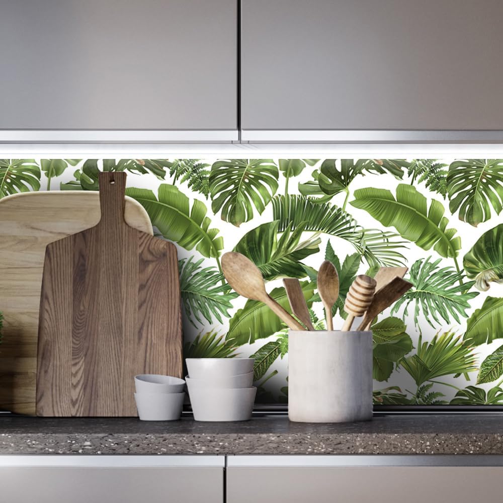 Tropical Leaves Peel and Stick Wallpaper Self Adhesive Removable Wall Paper Renter Friendly Green Palm Contact Paper for Bedroom Bathroom Shelf Liner 17.71"X236.2"
