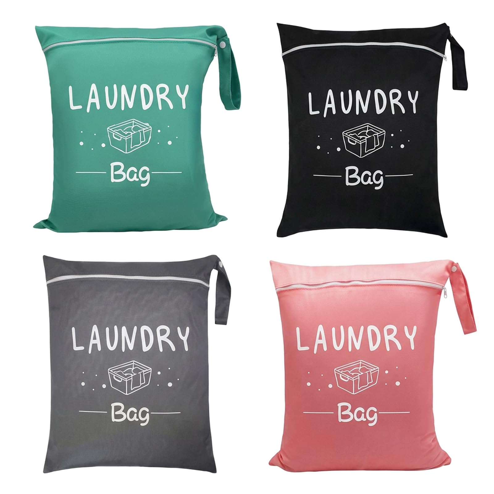 4PCS Laundry Bags for Travelling, Waterproof Washing Bags for Laundry with Zipper & Handle, Small Laundry Bag, Wet Bags for Home, Travel, Holiday, Camping, Caravan, Dormitory