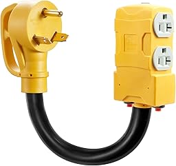 30 Amp to 20 Amp 110V RV Distribution Adapter,TT-30P to 4 X 5-20R/15R RV 4-Prong to Mutiple Household Outlet w/ 20Amp Circuit Breaker RV Generator Distribution Cord