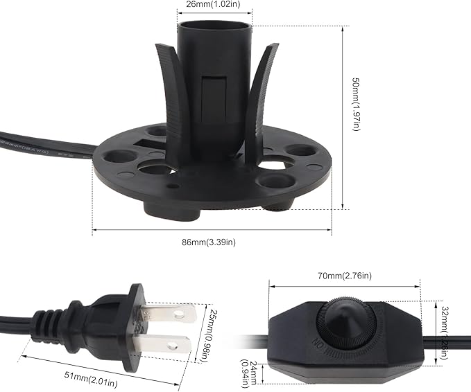 RTNLIT RTNLTI Salt Lamp Cord Replacement with Dimmer Switch and Base Assembly, 5 Feet,E12 Base for Himalayan Salt Lamp photo 2