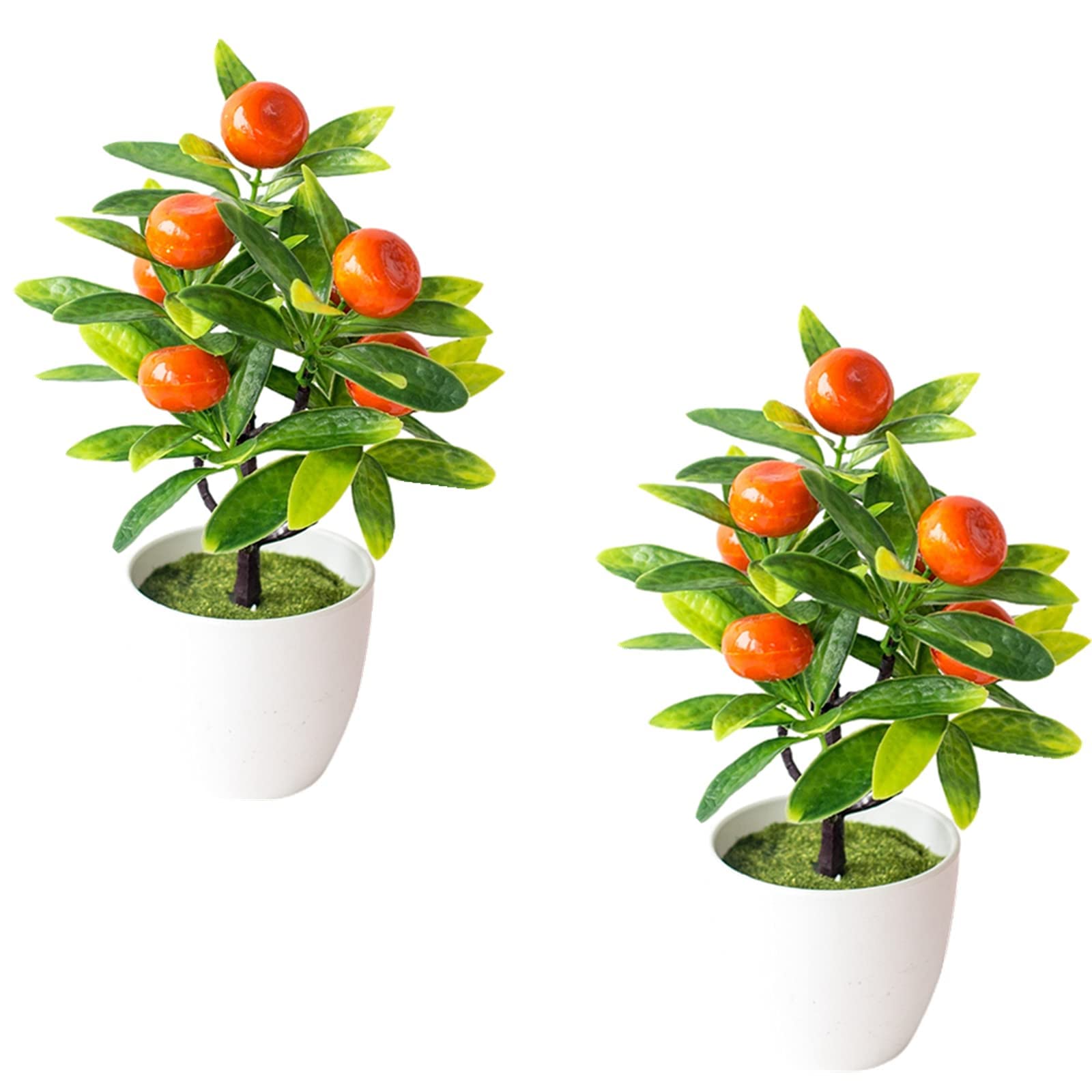 AYCDL 2 Pack Artificial Plants Fake Plant in Pots Small Artificial Potted Plants Fruit Tree Bonsai,Orange