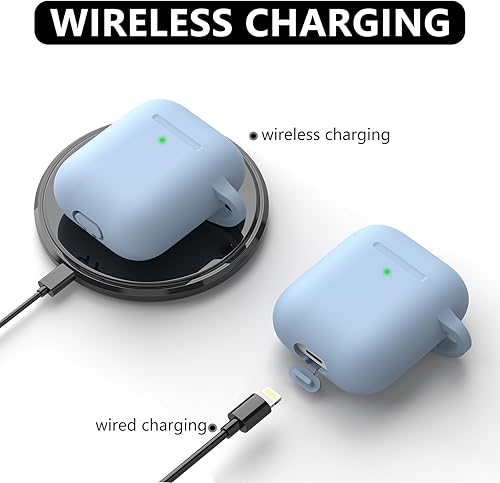 Miniatura 10 de Funda para Airpods 2 y 1 con kit de limpieza, funda protectora de silicona suave para Apple AirPods de 21 generación con llavero, funda de AirPod a