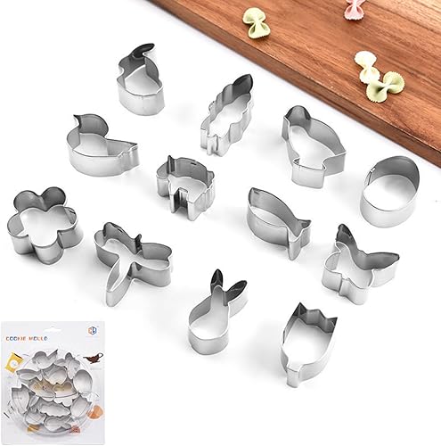 Miniatura 3 de Mini cortadores de galletas de Pascua, 12 cortadores de galletas de acero inoxidable, huevos de Pascua, pollito, mariposa, flor, conejo, zanahoria,