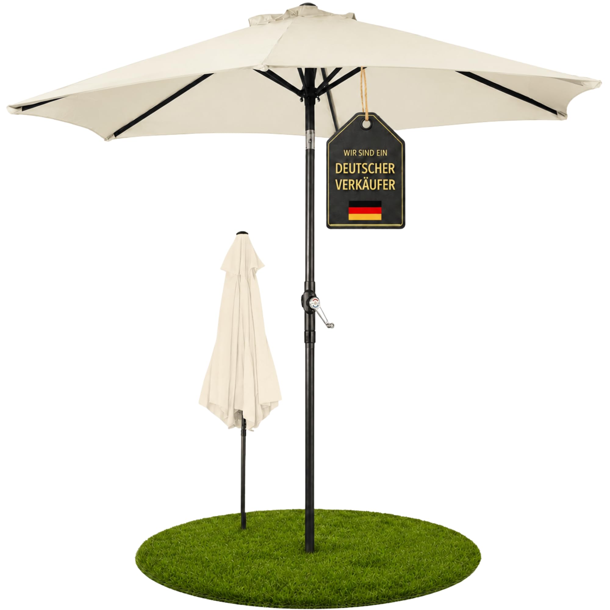 Ondis24 Strandschirm 1,8 Meter Sonnenschutz Sonnenschirm 180 cm rund mit Kurbel, Knick-Gelenk, UV 50, 38mm Standrohr (beige)