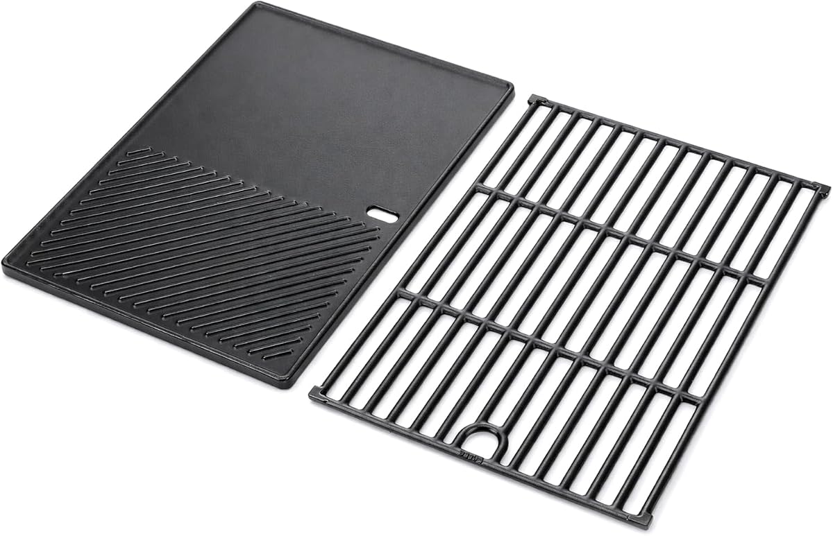 Utheer Cast Iron Grill Grates & Griddle Combo for Nexgrill 4 Burner | 24.2 x 17.1 inch reversible cooking surface with smooth griddle and ribbed grate, fits 720-0925 series grills