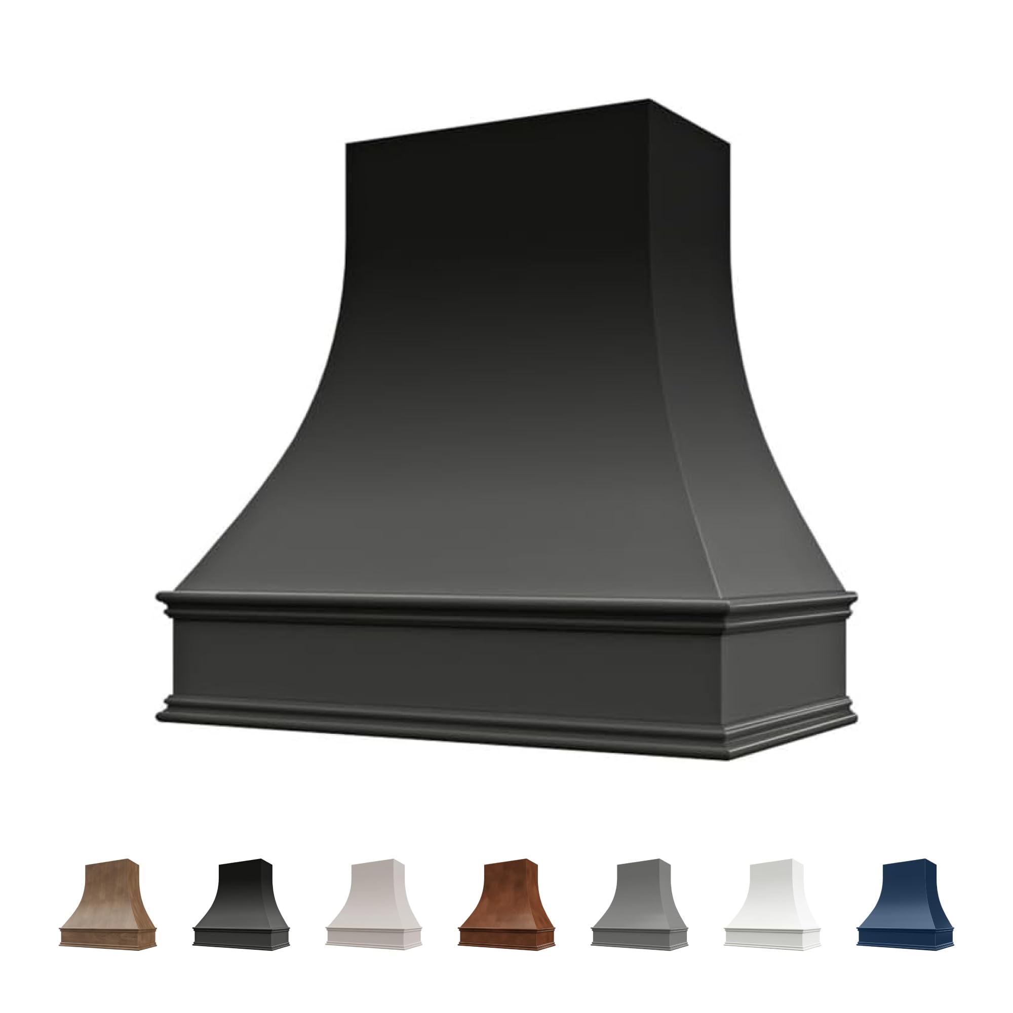 Black Wood Range Hood Cover, Curved Front, 37.5"W x 36"H