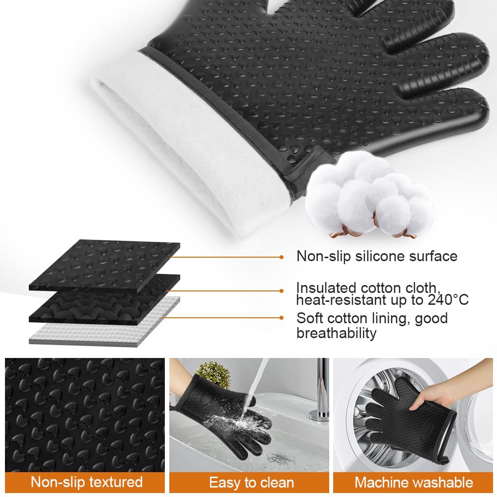 Gants Imperméables Cuisson Gants De Cuisine Silicone AUAUY | Résistance 230° C, Antidérapants, Lot Avec Manique Gants Cuisine Antidérapants 230°C