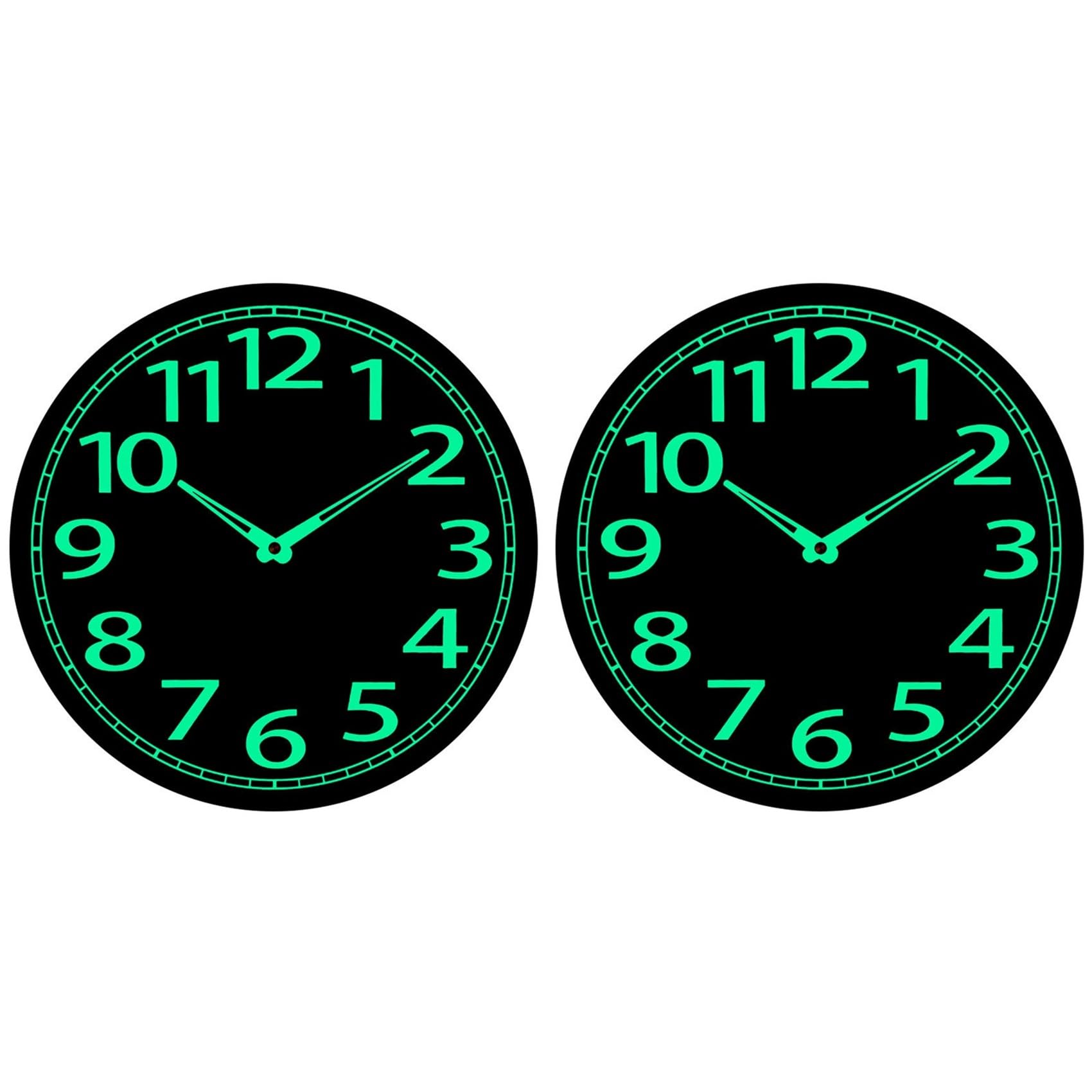 Hndhbfgrt 2X Wooden Glow in the Dark Clock, 12 Inch Silent Non-Ticking, Absorbing Wall Clock