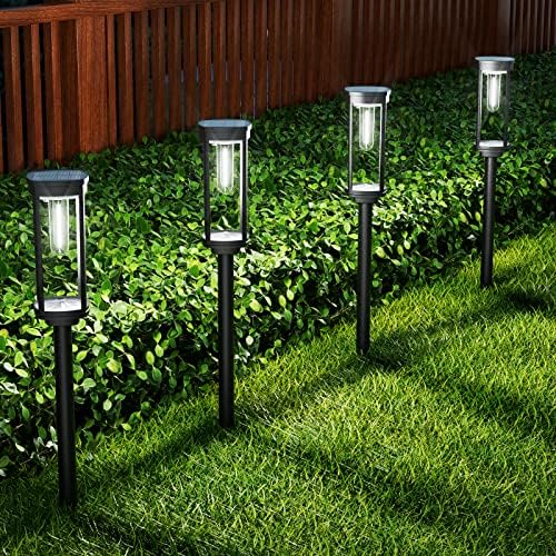 ALFIOT Solar Pathway Lights Solar Outdoor Lights Pathway Waterproof 4 Pack Upgraded Solar Walkway Landscape Lights Outdoor Driveway Lights,Auto On/Off Lights for Yard Lawn Patio (Cool White)…