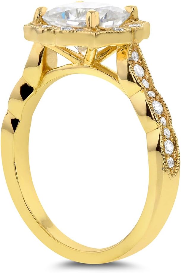 Kobelli Antique Style Floral Cushion-cut Moissanite Engagement Ring 2 CTW 14k Yellow Gold