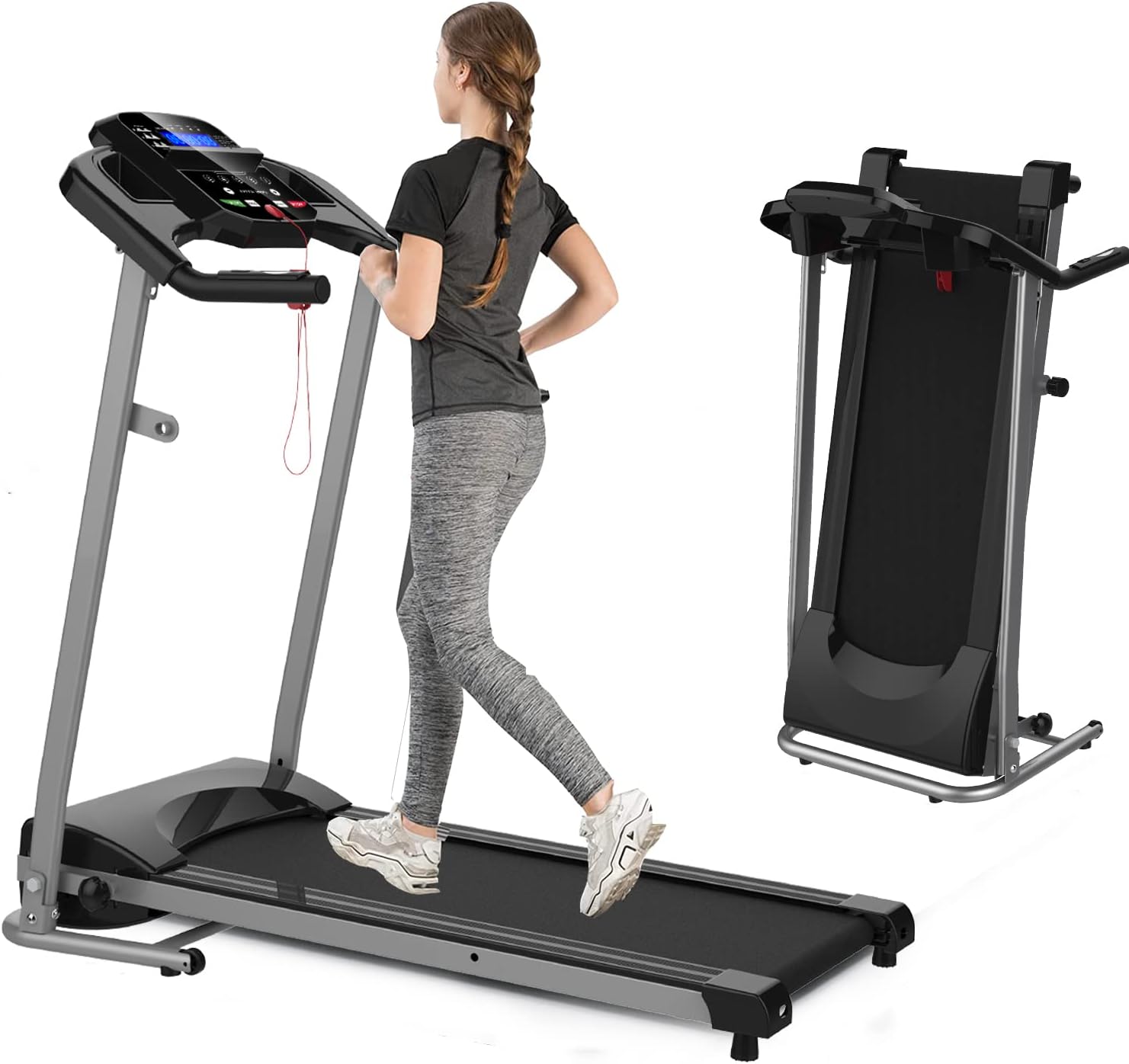 Home Foldable Treadmill with Incline, Folding Treadmill for Home Workout, Electric Walking Treadmills Machine 15 Preset or Adjustable Programs 250 LB Capacity MP3