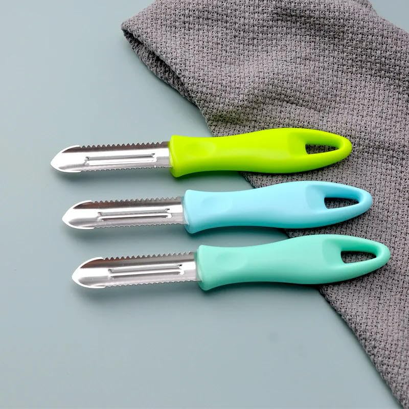 Gemüseschäler Gurkenschneider aus Edelstahl, rutschfest, Obst-, Gemüse- und Kartoffelschäler, Messer, Schneidemesser, Schälmesser, Küchenhelfer – Blau(Green)