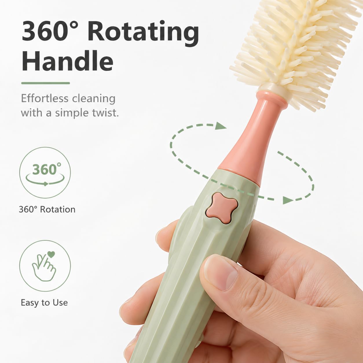 Baby Bottle Brush Set 3-in-1, Silicone Brush with Wall Mount Holder, 11" Long Handle + Nipple Brush + Straw Cleaner for Cups & Straws – BPA Free (Green)