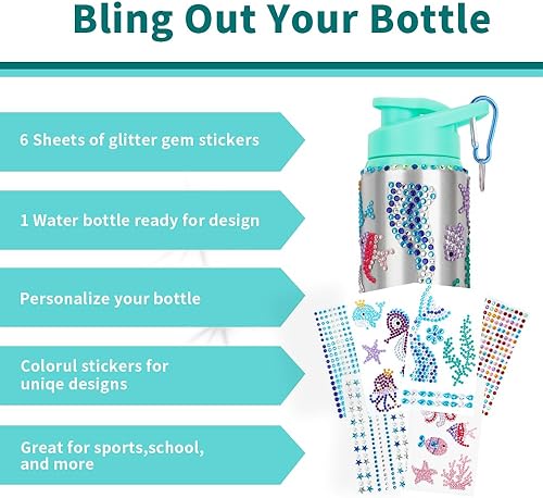 Miniatura 2 de Regalo para niños, decora tus propios kits de botellas de agua para niñas de 4-6-8-10-12, calcomanías de gemas de sirena, manualidades, divertidos