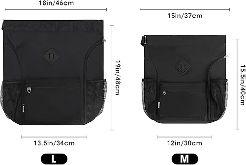 Miniatura 7 de WANDF Mochila deportiva con cordón y compartimento para zapatos, resistente al agua, para mujeres y hombres (L, negro)