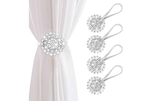 AULEEP Magnetic Crystal Curtain Tiebacks 4 Pack Silver