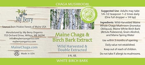 Miniatura 2 de Maine Chaga - Extracto líquido de corteza de hongo y abedul | 2 onzas | Cosechado silvestre y doble extracción | Chaga cultivada en Estados Unidos y