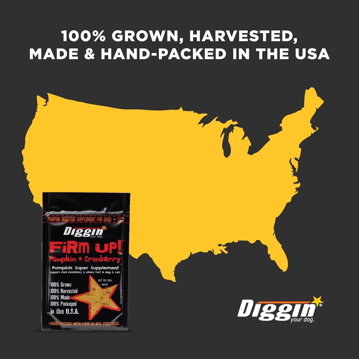 Diggin' Your Dog Firm Up Cranberry, Probióticos y Prebióticos para Perros y Gatos, Digestivo Rico en Fibra, Ayuda con Diarrea y Protege Flora Intestinal, Bolsa de 113 gr.