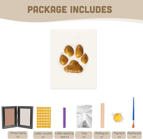 Miniatura 10 de Avont Kit de huellas de patas con marco de fotos y arcilla de impresión, recuerdo de impresión de huellas de patas para perros y gatos, exhibición