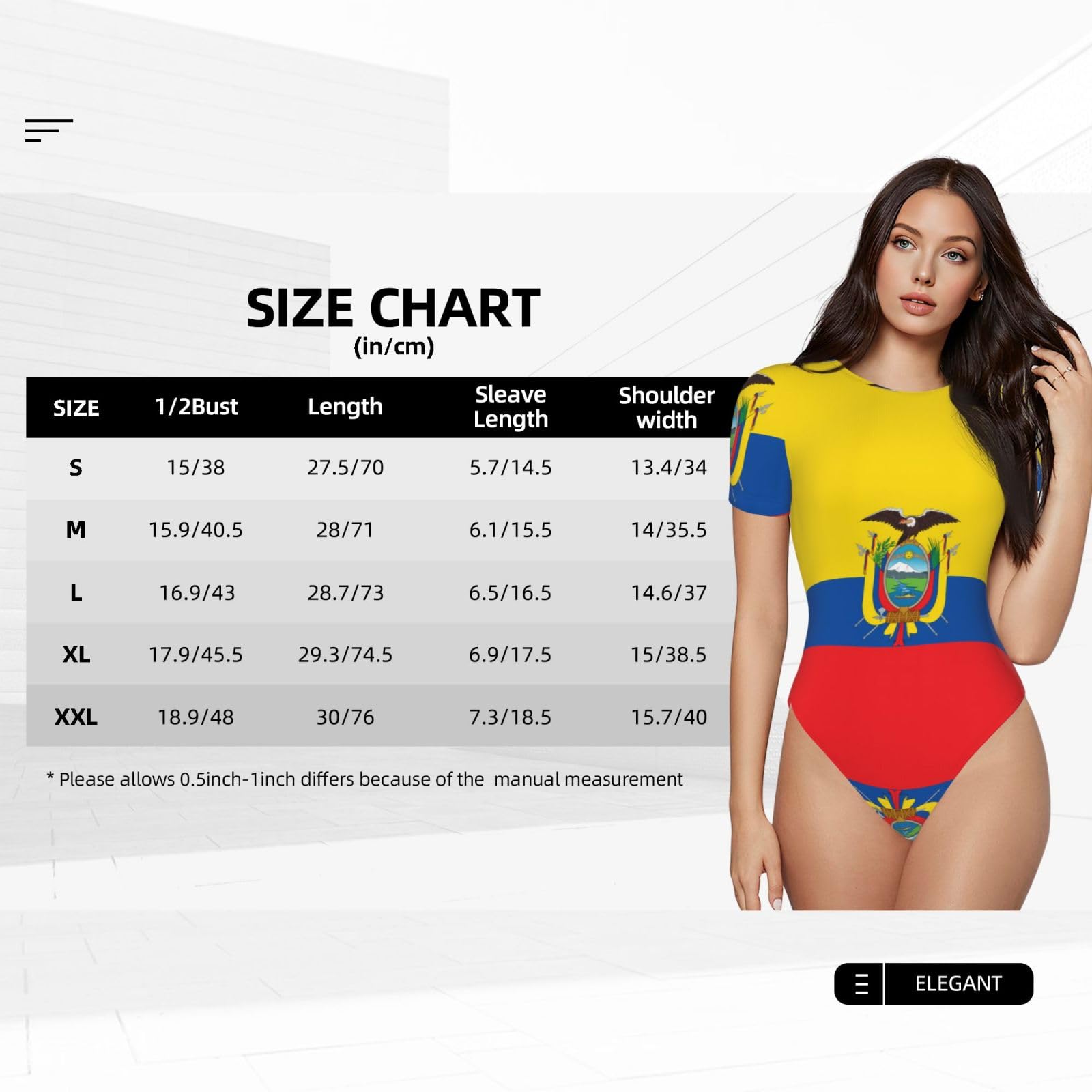 Body de manga corta con estampado de bandera de Ecuador para mujer, ropa transpirable para primavera y verano
