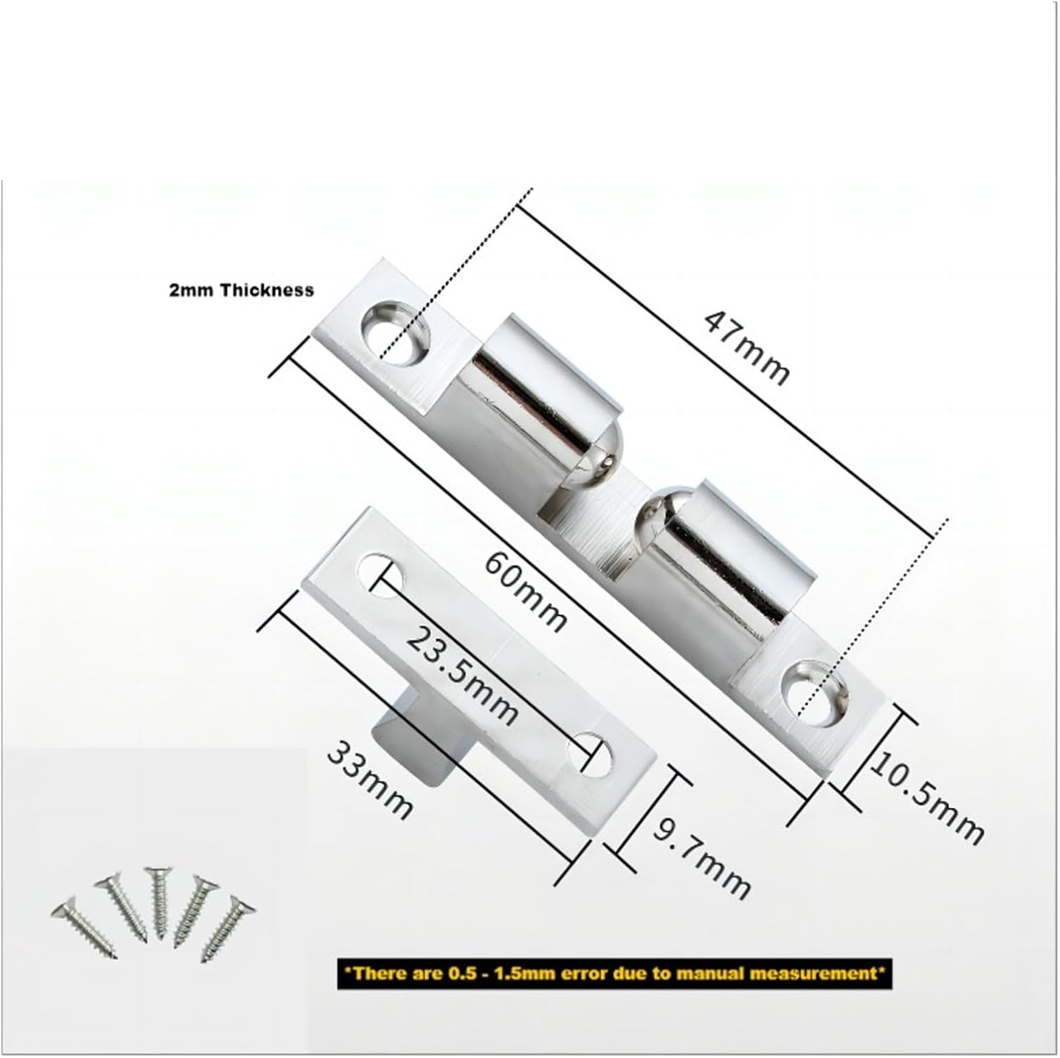 Cabinet Door Catch Solid Brass Adjustable Spring Ball Latch Furniture Closer with Free Screws 42mm/50mm/60mm/70mm Nickel(60mm Nickel)