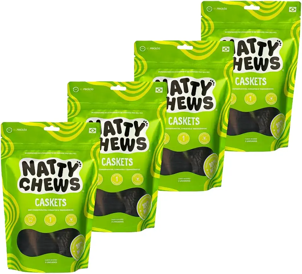 Kit 4 Embalagens Casco Bovino Natural Para Cães Natty Chews Caskets - 12 Unidades De Casco