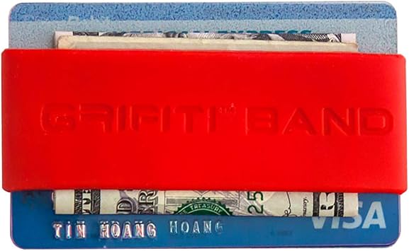 Red - Grifiti Band Pocket Wallet Super Slim Profile Colourful Silicone Improved Broccoli Band for Cards, Licence, Cash