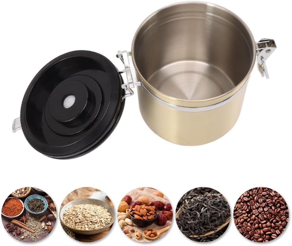 304 Stainless Steel Sealed Sealed Food Canister Date Tracking Wheel Locking Design Coffee Storage Tank for Tea Sugar Grains Cereals(1.5L)