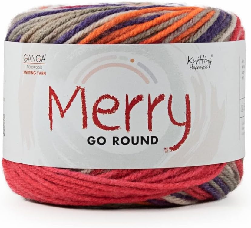 Ganga Acrowools Aran Yarn, Multicolored, 100g, 157m, 100% Acrylic, UK 4(6mm) Needle, UK 3(6.5mm) Crochet, Aran Weight, Self Striping Effect