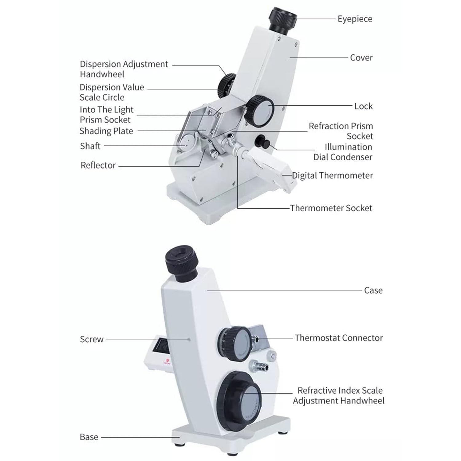 Qiang Refractómetro Abbe Monocular De Laboratorio Profesional índice De Refracción Nd 1,3-1,7, Brix 0-95%,Valor De Dispersión Promedio 0,0005, para La Industria Petrolera,Educación Científica