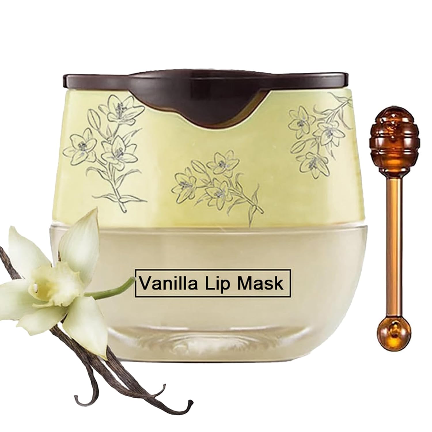 1 PCS Bee Lip Balm Honey Pot, Exfoliating Vanilla Sleeping Lip Mask Overnight with Sticks, Prevention Dry Hydrating and Crack Scrubs