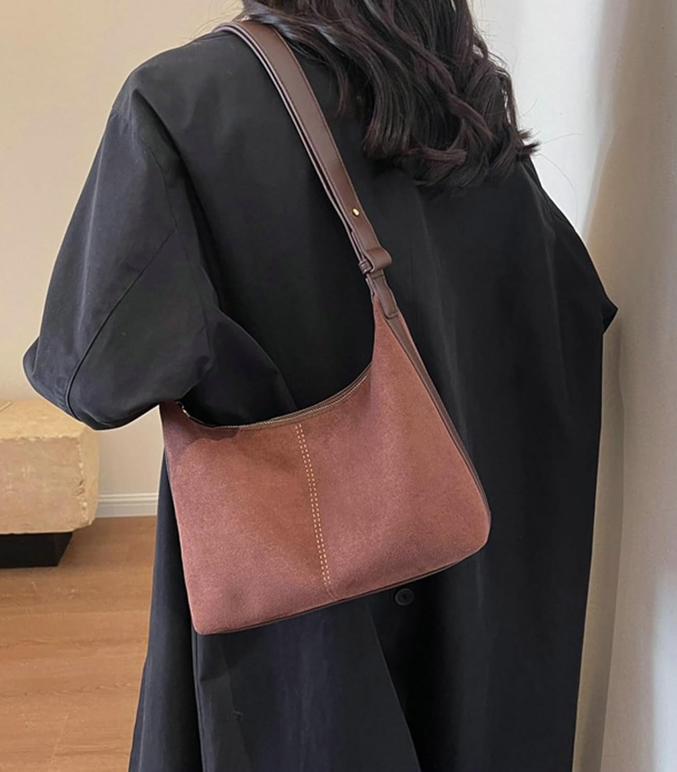 Suede Tote Bag Stylish Handbag Chic Small Crossbody Fall Purse Wallet Women Trendy 2025 Elegant Shoulder Bag - Image 2