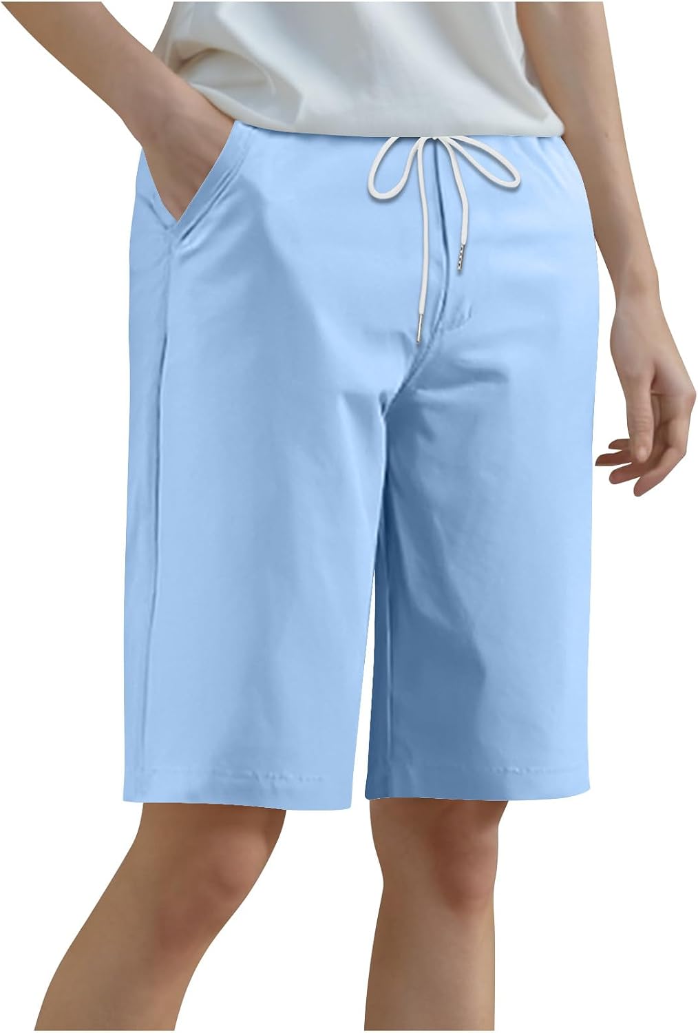 Women Bermuda Shorts High Waist Drawstring Plus Size Short Pants Summer Casual Knee Length Clothes for Hiking Running