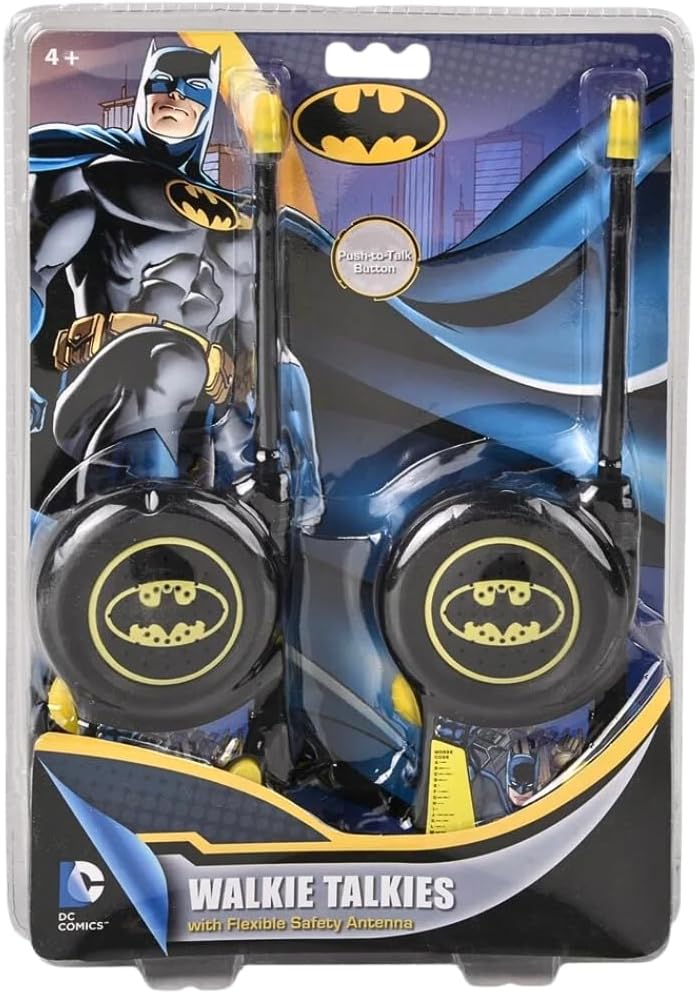 Warner Bros. Batman DC Comics Walkie Talkie - Powerful Long Range, Loud Speakers, Battery Operated, 2 Way Radio, Outdoor Games, Toys For Boys And Girls, Belt Clip, Morse Code, Great Gifts, (Black/Yellow)