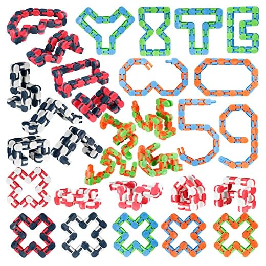 LENDOD 30 Pack Wacky Tracks Snap and Click Fidget Toys Finger Sensory Toys, 24 Links Snake Puzzles for Stress Relief, Party Bag Fillers, Party Supplies