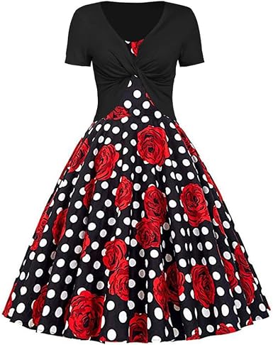 Amazon.com: KYLEON Vestido de mujer con lunares de rosa, manga corta, para  verano, formal, casual, cóctel, fiesta, vintage, para mujer : Ropa, Zapatos  y Joyería