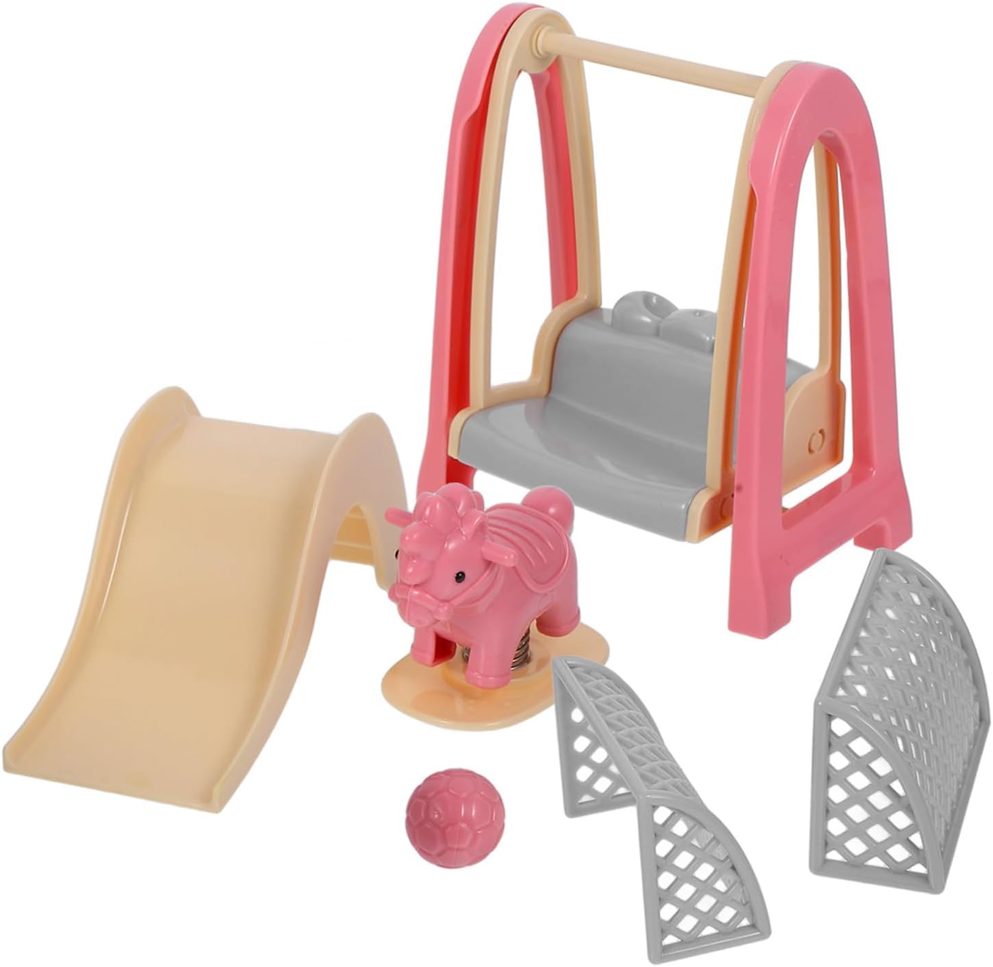 HANABASS Doll House Accessories Miniature Slide Swing and Wooden Horse Playground Set for Dollhouse Decor and Kids Imaginative Play