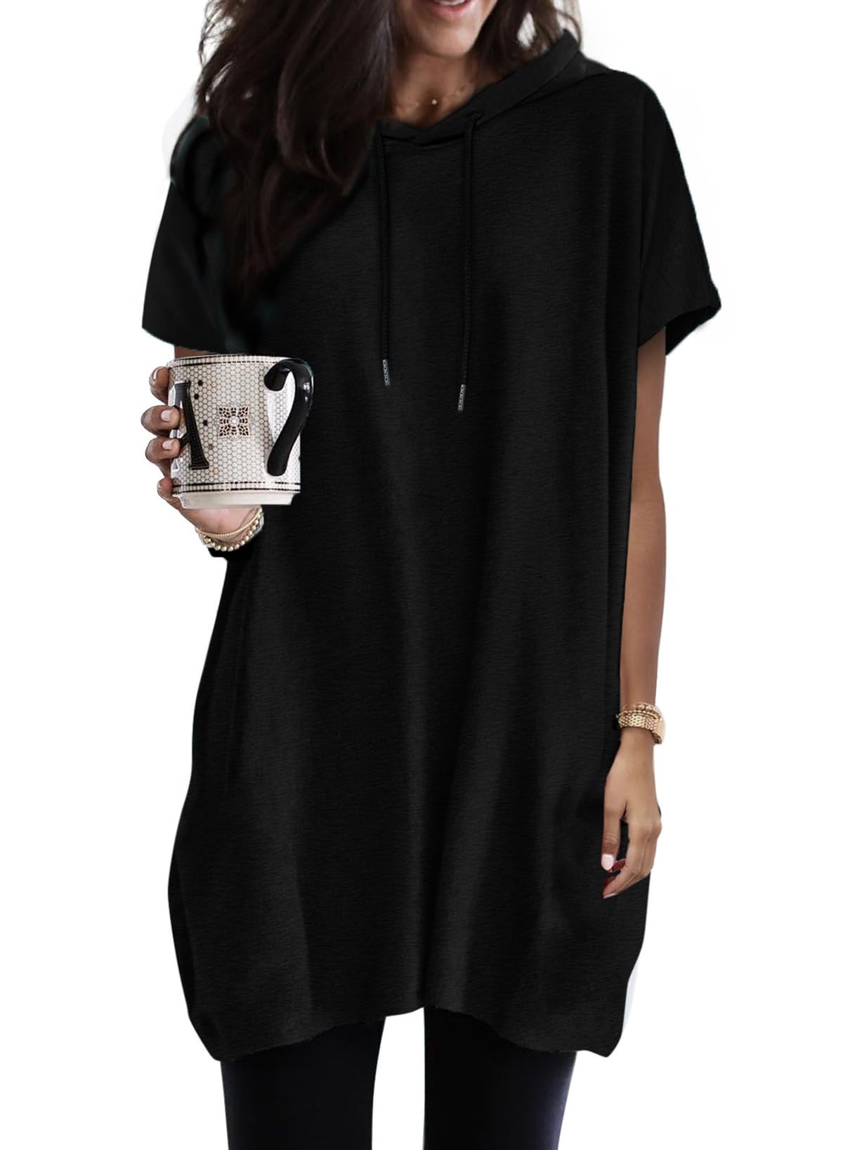 Dokotoo Kapuzenpullover Damen Hoodie Oversize T-Shirts Sommer Oberteile Kurzarm mit Kapuze Pullover Sweatshirt Tops Lässig Einfarbig Tshirts Oberteil S-XXL