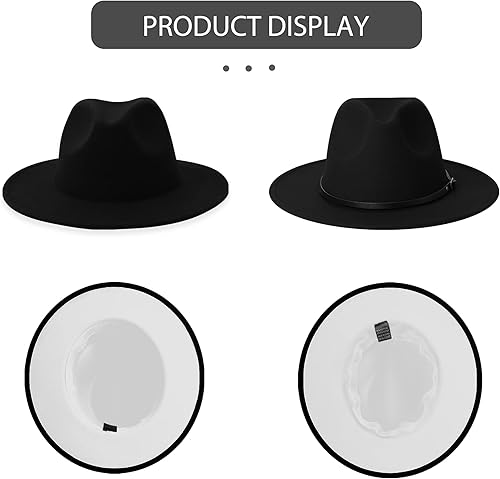 Miniatura 4 de jingsha Sombreros Fedora para hombres y mujeres de ala ancha Fedora de fieltro de Panamá, sombreros de vestir para hombre con hebilla de cinturón
