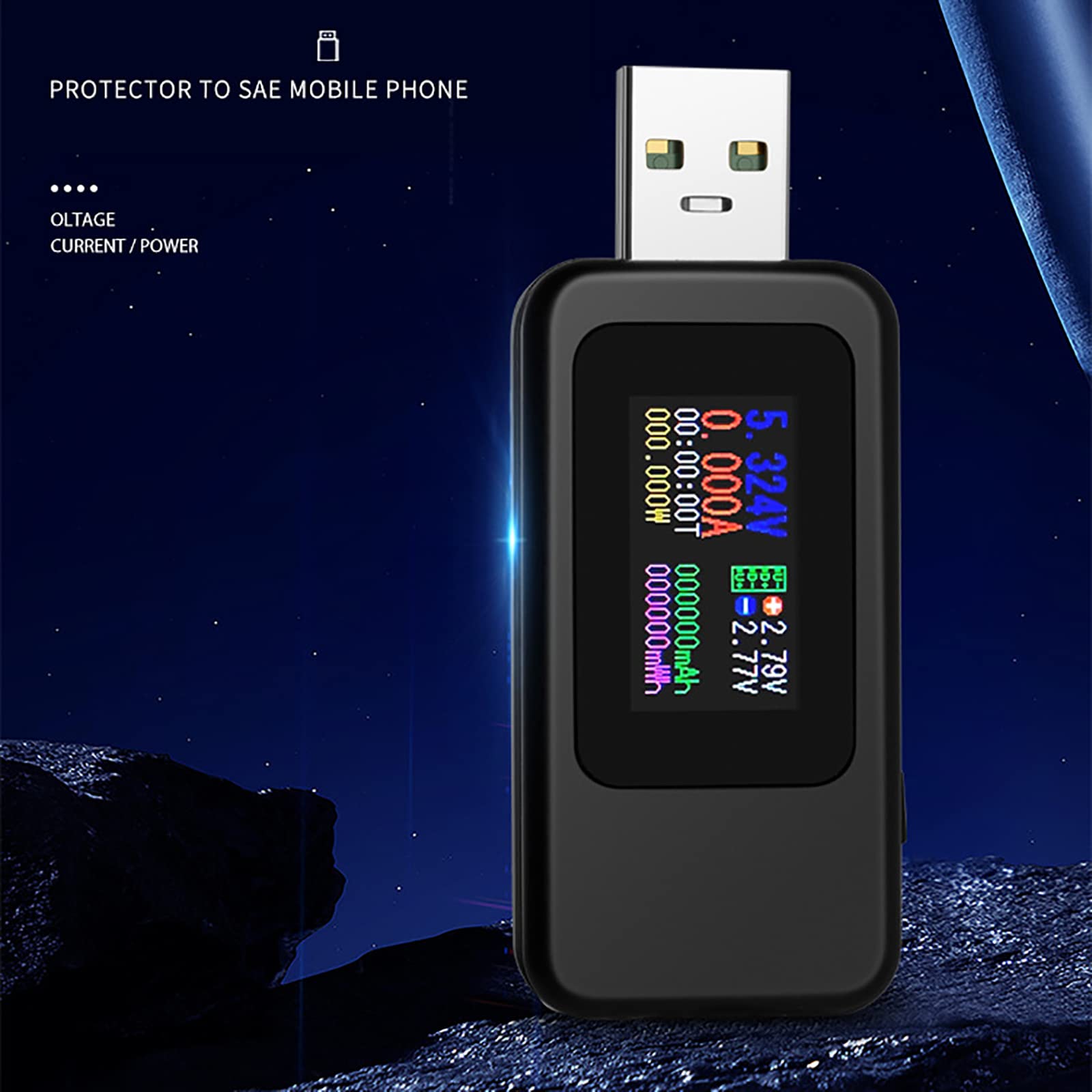 WANGCL Cyfrowy tester USB z kolorowym wyświetlaczem Tester napięcia USB, miernik prądu, tester mocy USB, tester pojemności baterii, obsługa szybkiego ładowania 65 W/120 W, czarny