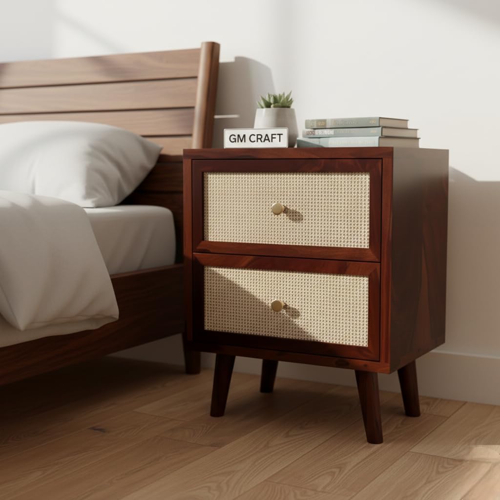 Sheesham Wood Bedside Table for Bedroom with 2 Drawer - Wooden Bedside Table with Drawer Storage Nightstand End Table for Living Room Sofa Side Table (Design 8)-picture-37