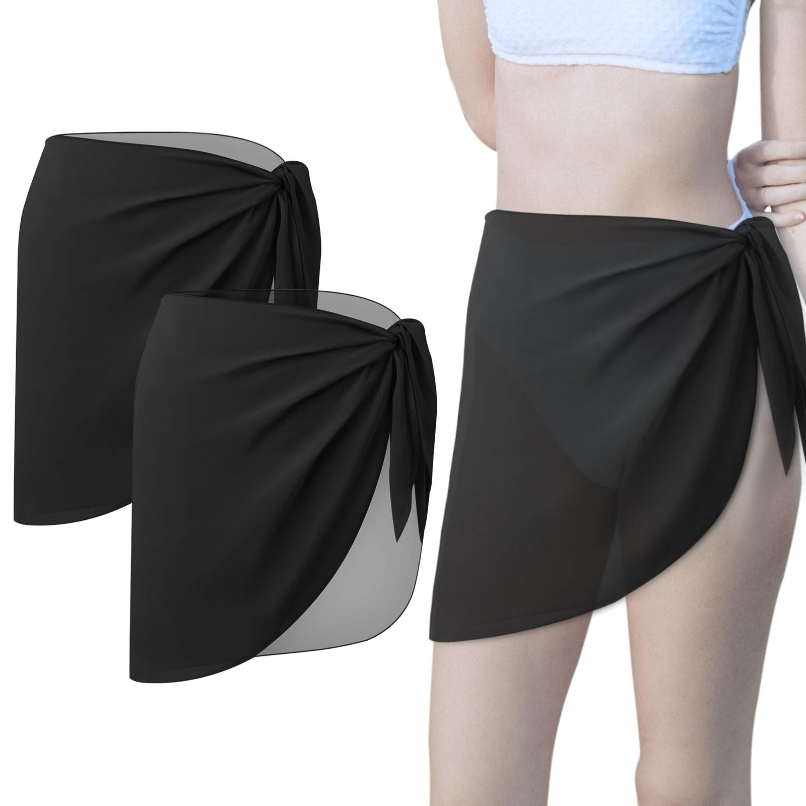 MIVAIUNPaquete de 2 pareos de playa para mujer, pareo corto de playa, pareo de gasa para cubrir el traje de baño, falda de vestido envolvente para traje de baño, vacaciones, natación