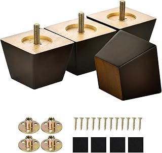 2 Inches Furniture Feet for Couch Sofa Set of 4, Replacement Furniture Legs Square Wood Legs M8 Bolt Predrilled