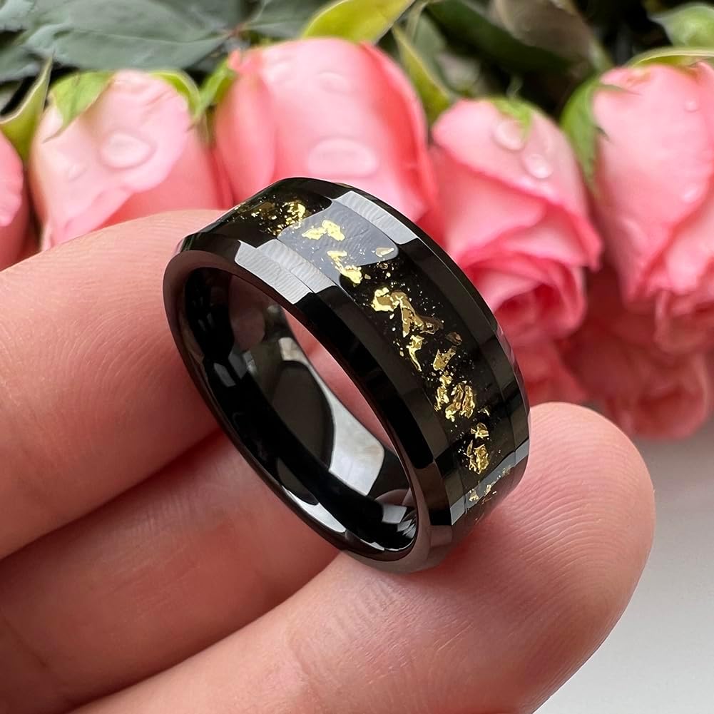 TUTISS 8mm Silver/Black Tungsten Rings for Men Women Orion Nebula Galaxy Opal Blue Gold Foils Inlay Engagement Wedding Promise Band Beveled Edges Polished Comfort Fit