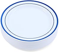 Vista 17 de 60 Piezas de Platos Desechables de Plástico Blanco - Platos Premium Resistente 30 Platos de Cena y 30 Platos de Ensalada con Borde Verde Cazador